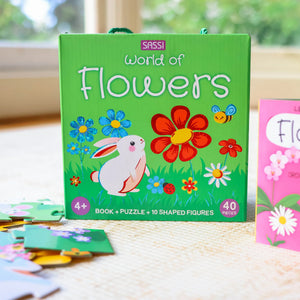 3D Puzzle and Book Set - Learn Shapes Flowers, 40 pcs - Sassi