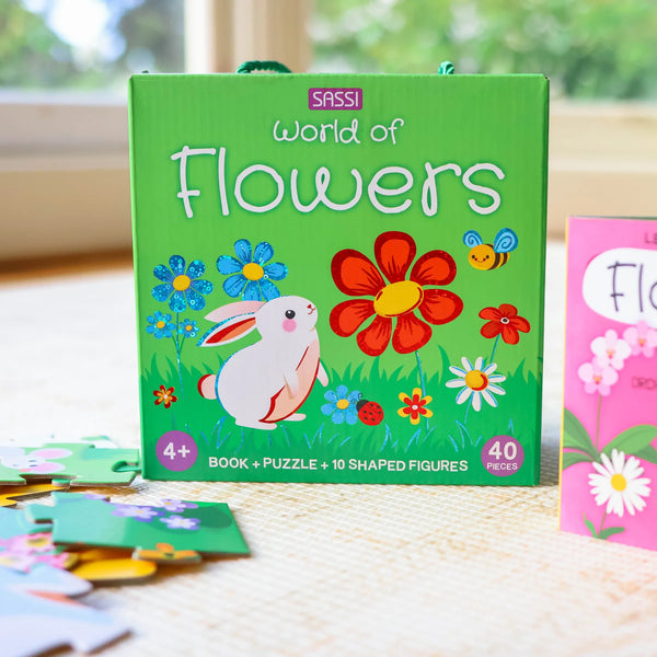 3D Puzzle and Book Set - Learn Shapes Flowers, 40 pcs - Sassi