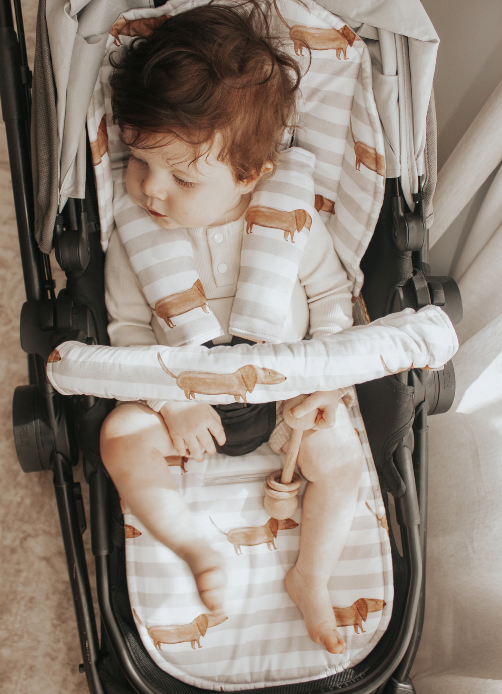 **Pram Liner | Grey Sausage Dogs - Bambella Designs