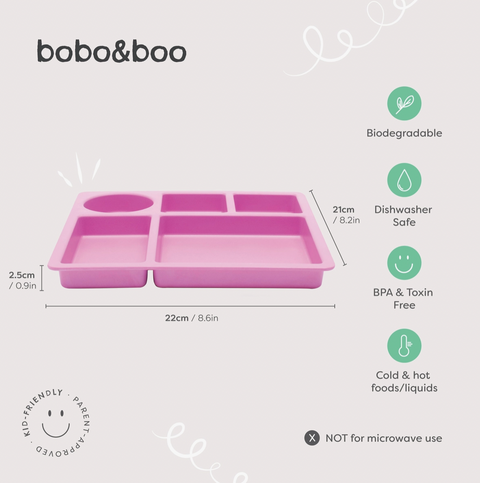 Bento-Style - Bamboo Divided Plate - Flamingo Pink - Bobo & Boo