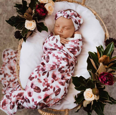 Fleur Baby Jersey Wrap & Topknot Set - Snuggle Hunny