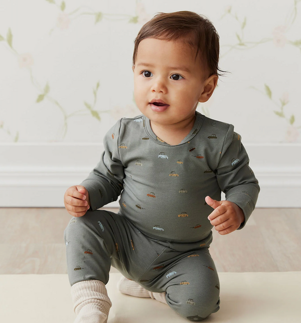 Organic Cotton Modal Legging - Vintage Cars Agave - Jamie Kay DISCOUNTED