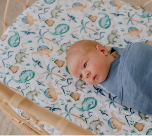 Waterproof Bassinet Sheet - Wild Dinosaurs - Bambella Designs