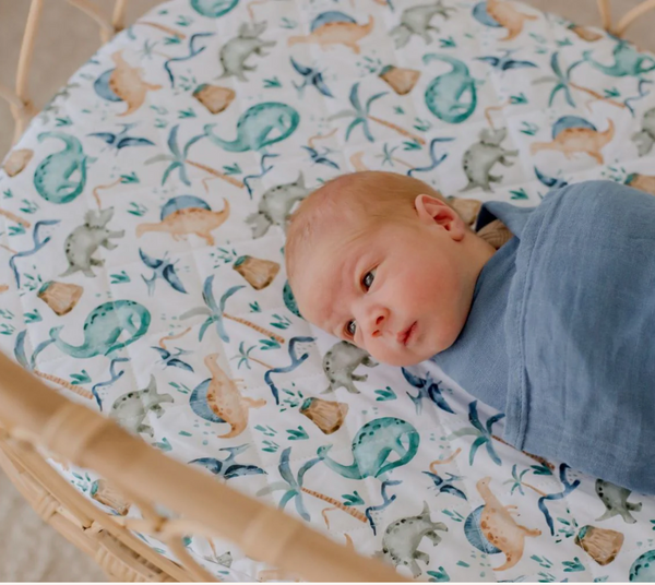 Waterproof Bassinet Sheet - Wild Dinosaurs - Bambella Designs