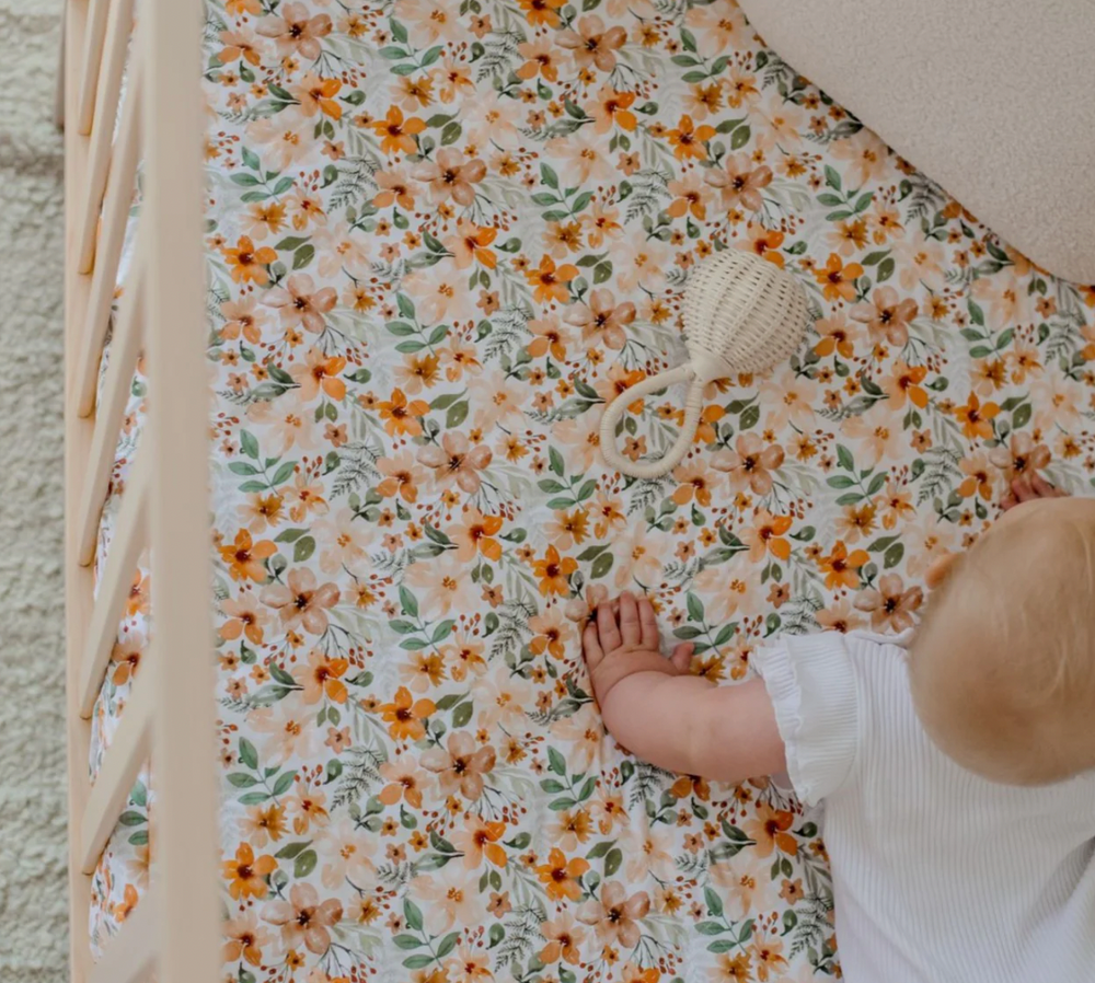 Waterproof Cot Sheet & Mattress Protector - Bloom - Bambella Designs