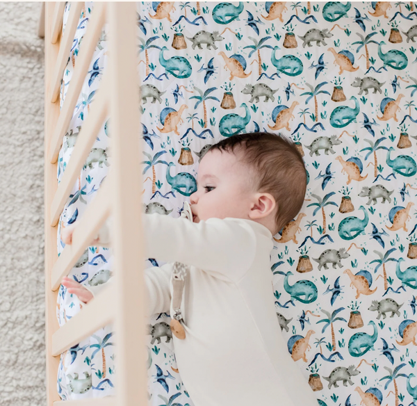 Waterproof Cot Sheet & Mattress Protector - Wild Dinosaurs - Bambella Designs