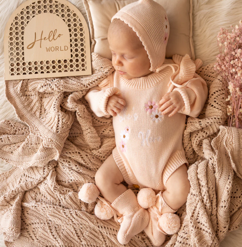 She's Here Knit Romper - Newborn - Kute Cuddles