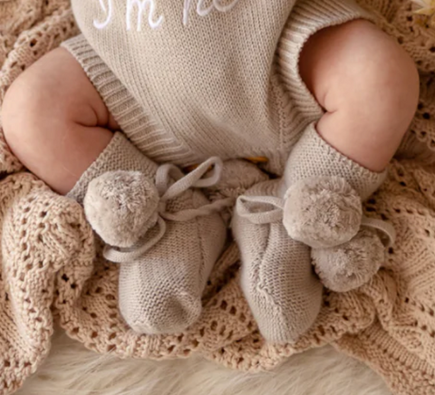 Knitted Booties - Tan Newborn - Kute Cuddles