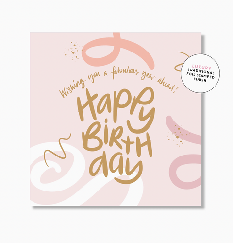 Happy Birthday Swirls Pink - Mini Card - Just Smitten