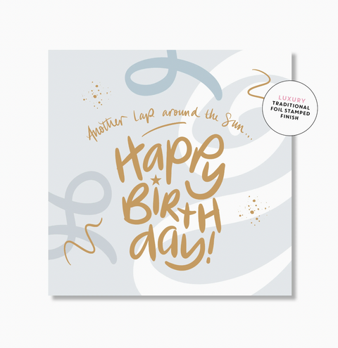 Happy Birthday Swirls Blue - Mini Card - Just Smitten