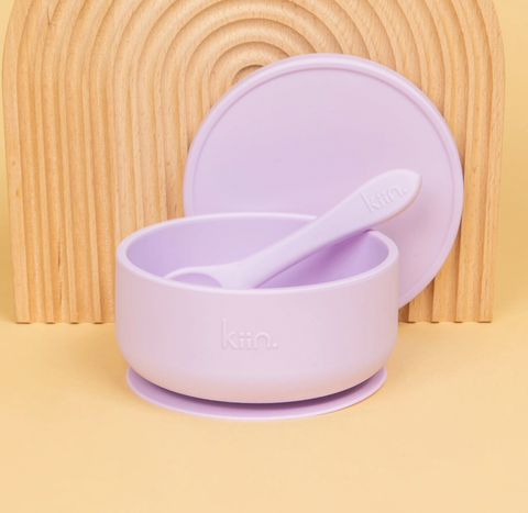 Silicone Suction Bowl with Lid + Spoon Set - Lilac - Kiin