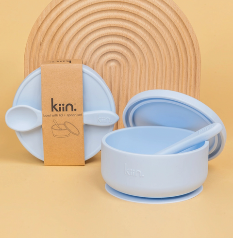 Silicone Suction Bowl with Lid + Spoon Set - Pastel Sky - Kiin