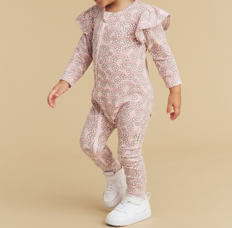 Flowerbow Frill Romper - Memory Lane - Huxbaby - STOCK DUE EARLY MARCH