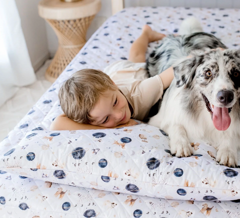 Waterproof Fitted Sheet | Astro Pups - Single / King Single - Bambella Designs