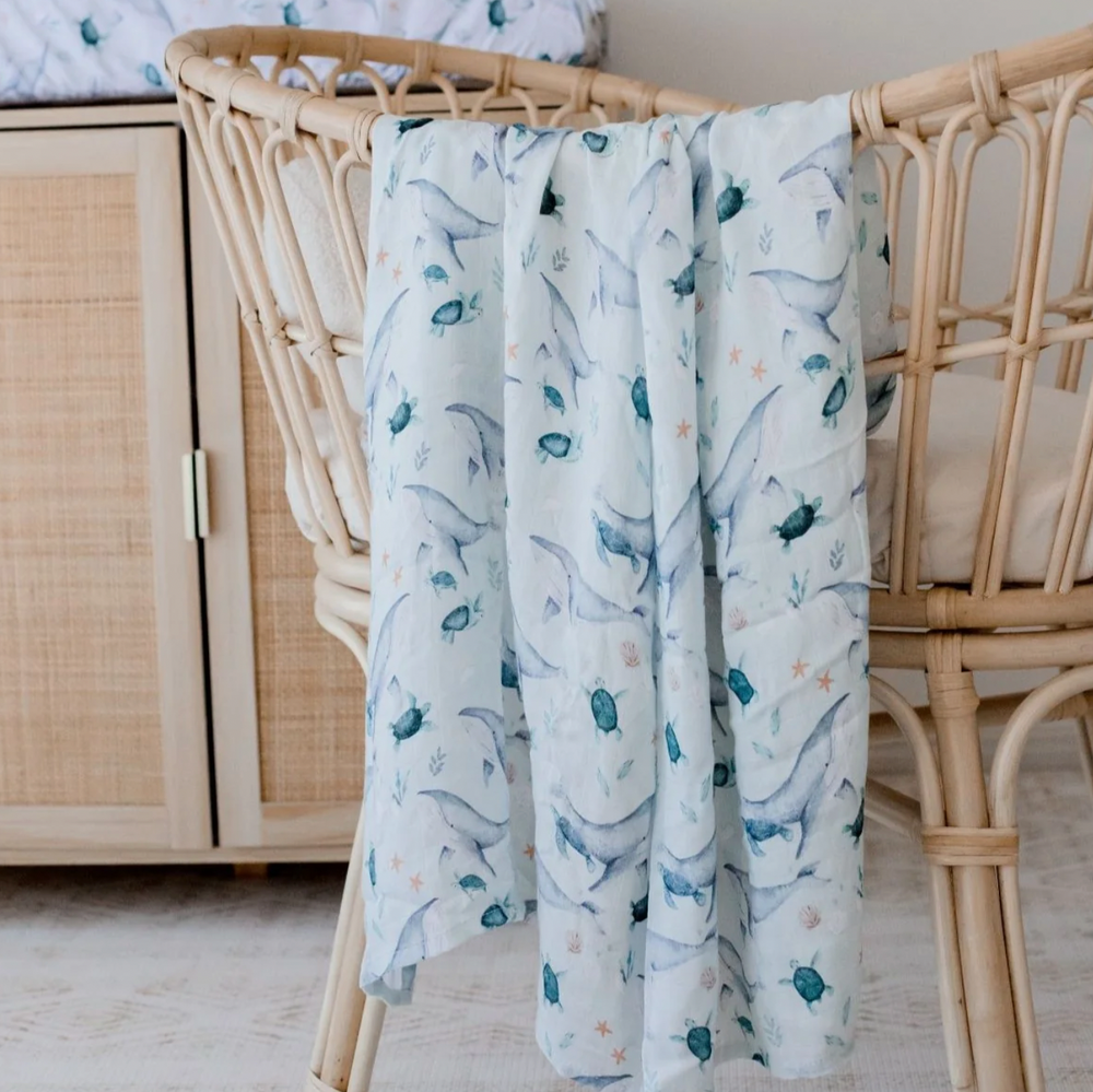 Bamboo Cotton Muslin Swaddle | Turtle Bay - Bambella Designs