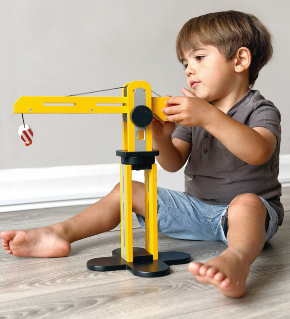 Big Yellow Crane + Vehicles - Wooden Toy - Mentari