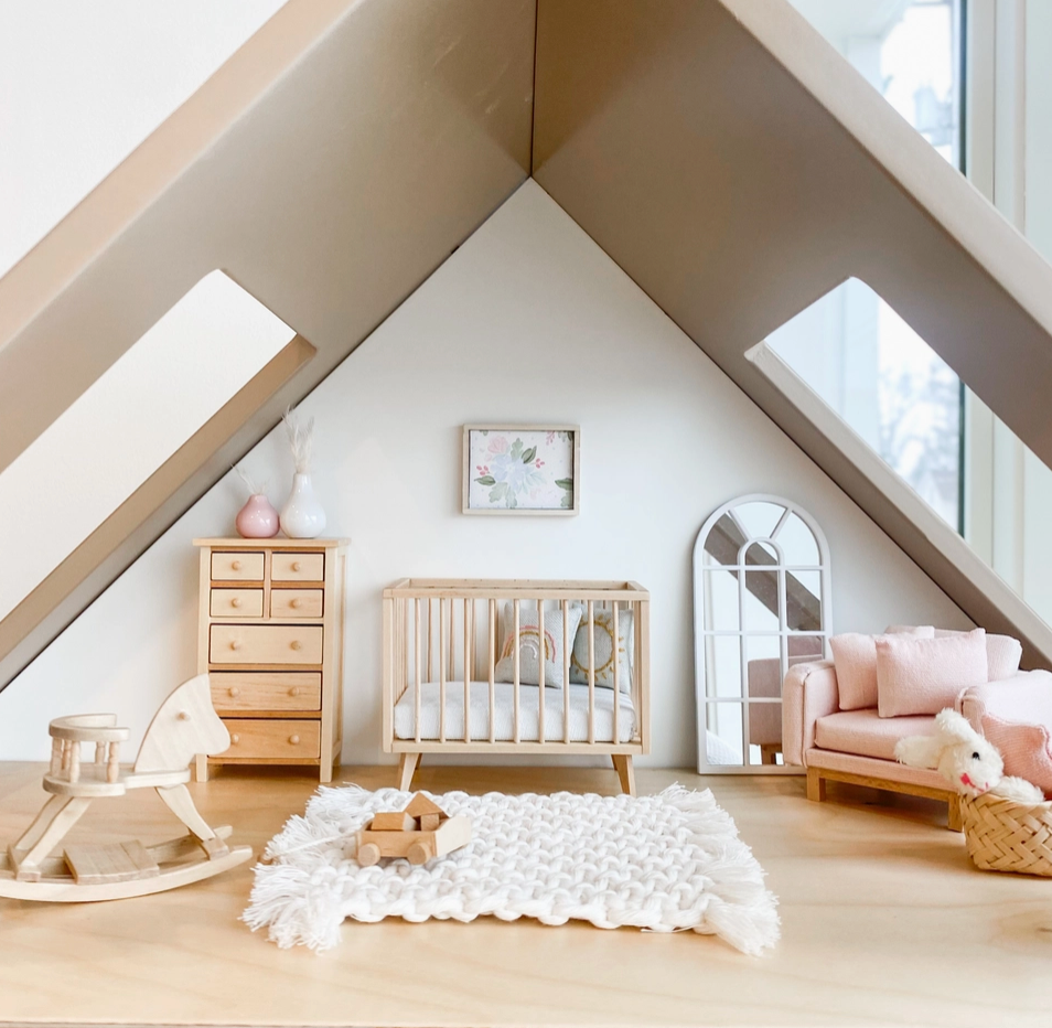 Dollhouse Nursery Crib + Mattress | Natural Wood - Macy Mae Dollhouse Designs - DISCOUNTED