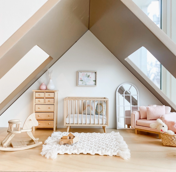 Dollhouse Nursery Crib + Mattress | Natural Wood - Macy Mae Dollhouse Designs - DISCOUNTED
