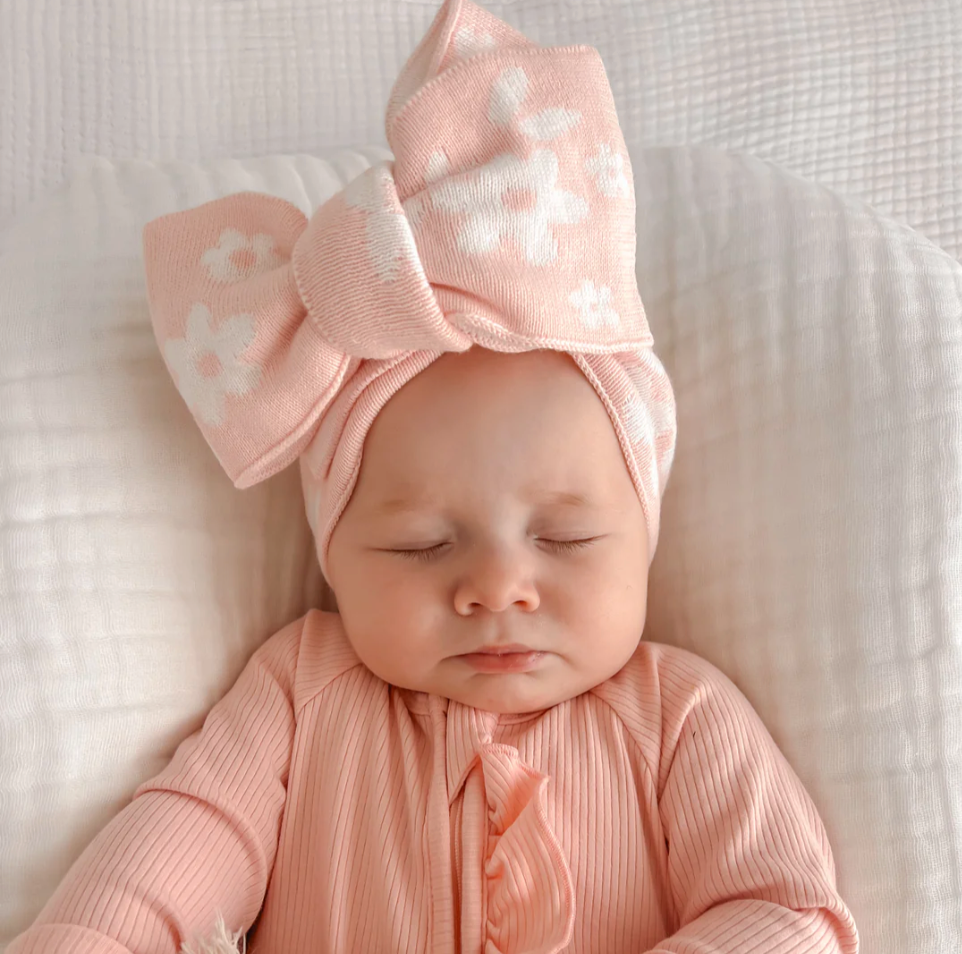 Knitted Oversized Topknot | Baby Pink Daisy - Little and Fern