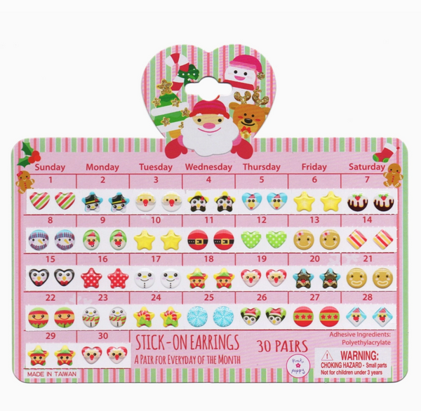 30 Day Christmas Stick On Earrings - Pink Poppy