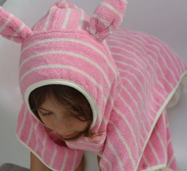 Kids Hooded Towel - Candy Pink Stripe - Sunnylife