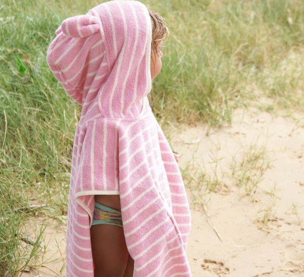 Kids Hooded Towel - Candy Pink Stripe - Sunnylife