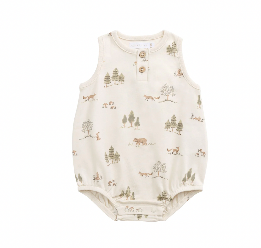 Organic Cotton Archie Playsuit - Pine Forest Friends - Jamie Kay