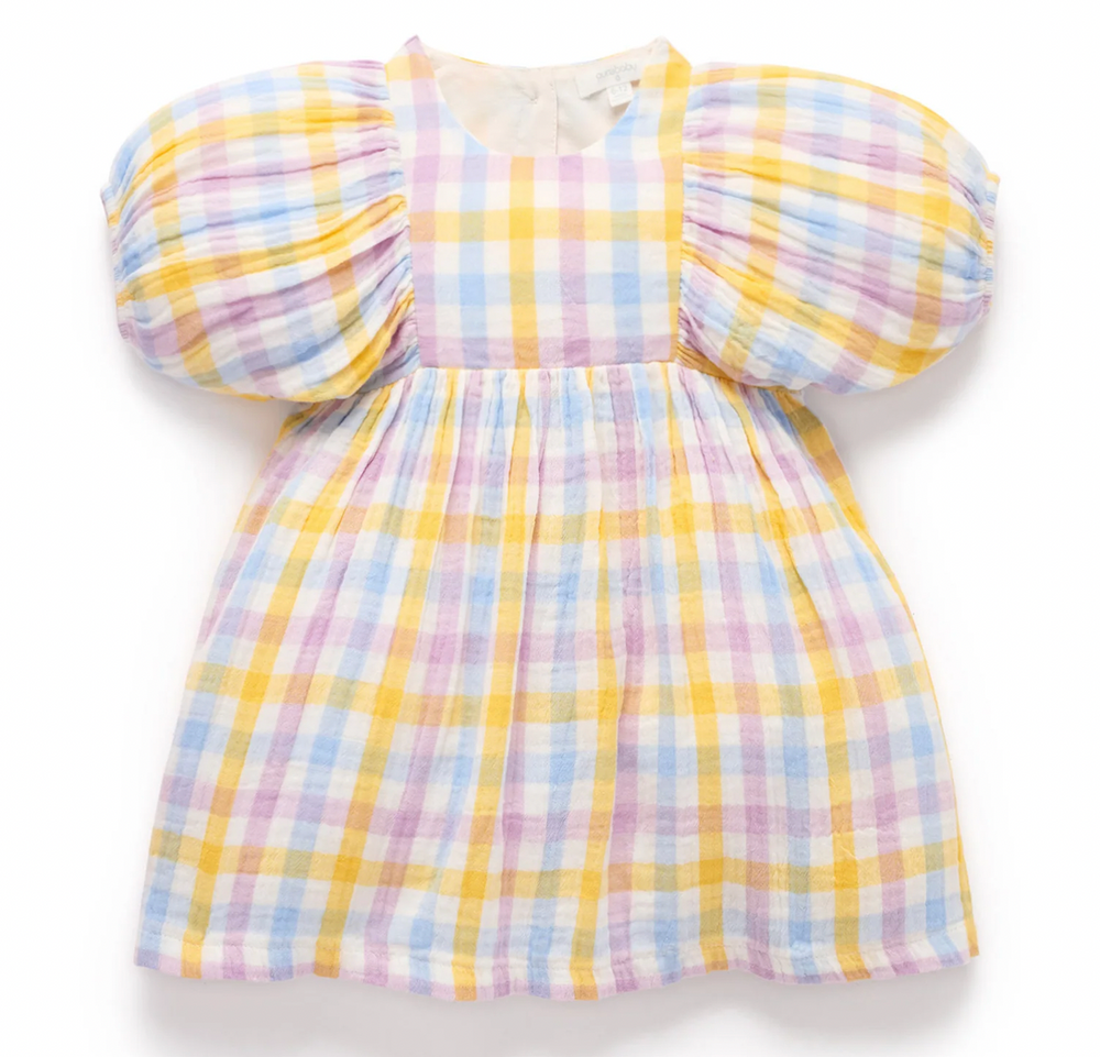 Check Gathered Dress - Pure Baby