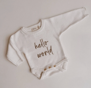 Hello World - Classic Birth Announcement Romper | Milk - Petite & Co