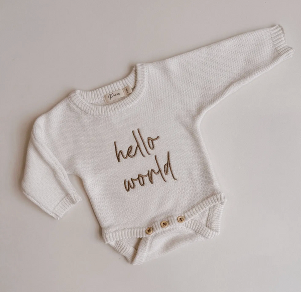 Hello World - Classic Birth Announcement Romper | Milk - Petite & Co