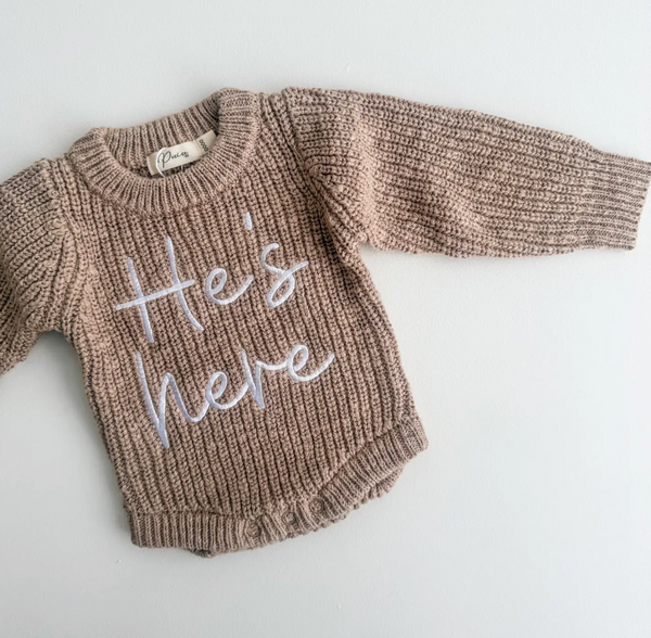 He's Here Textured Brown Romper - Petite & Co