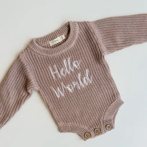 Hello World - Ribbed Knit Romper | Teddy Brown - Petite & Co
