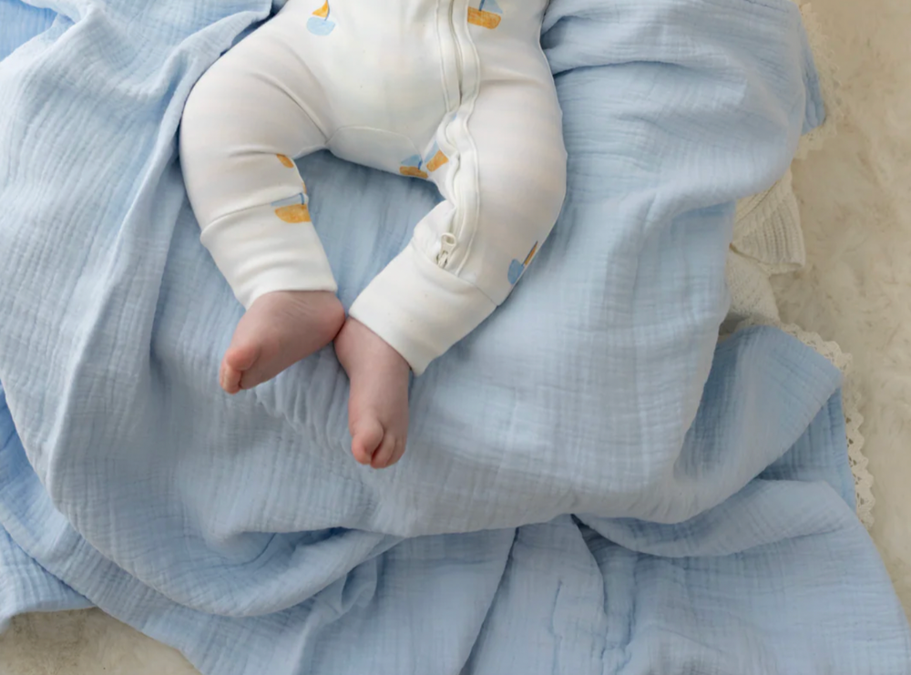 Classic Muslin Blanket - Soft Blue - Confetti Kidz