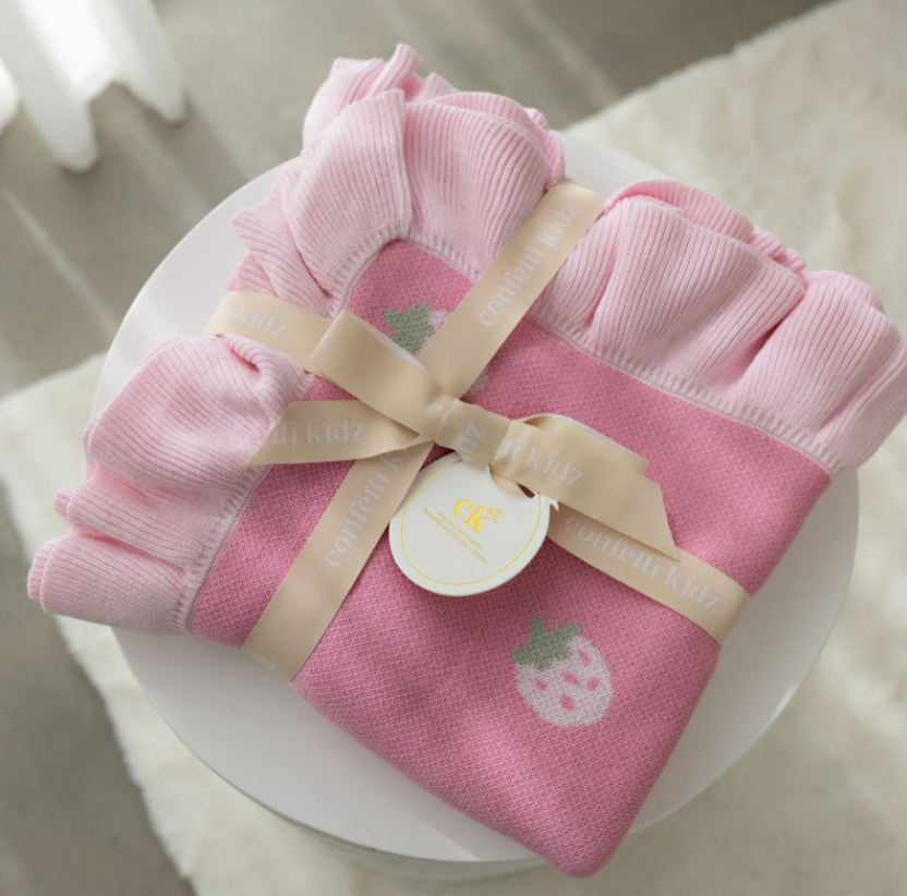 Frilly Knit Blanket - Strawberry Kisses - Confetti Kidz