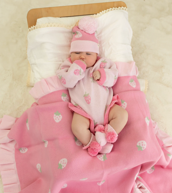 Frilly Knit Blanket - Strawberry Kisses - Confetti Kidz