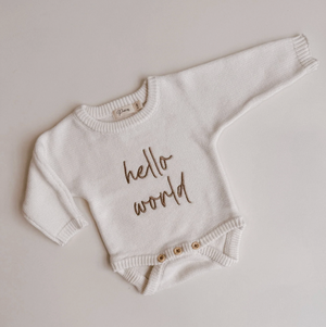 Hello World - Long Sleeves - Classic Birth Announcement Romper | Milk - Petite & Co