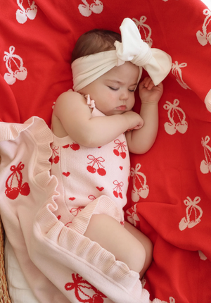 Frill Cherry Bow Blanket - Reversible - Petite & Co