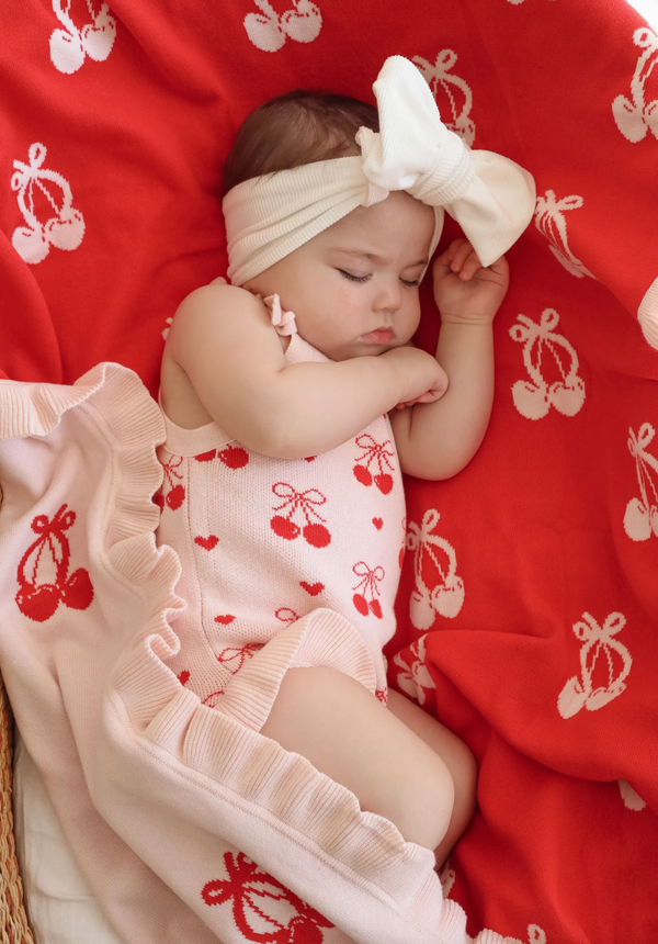 Frill Cherry Bow Blanket - Reversible - Petite & Co