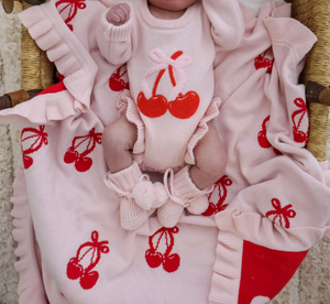 Frill Cherry Bow Blanket - Reversible - Petite & Co