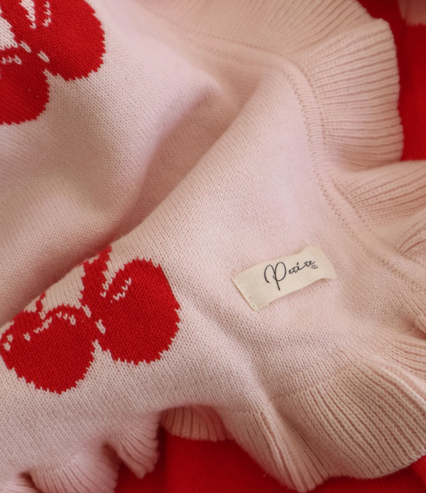 Frill Cherry Bow Blanket - Reversible - Petite & Co