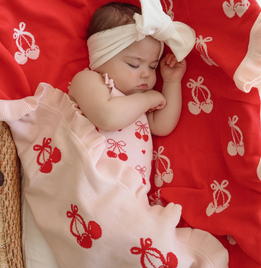 Frill Cherry Bow Blanket - Reversible - Petite & Co