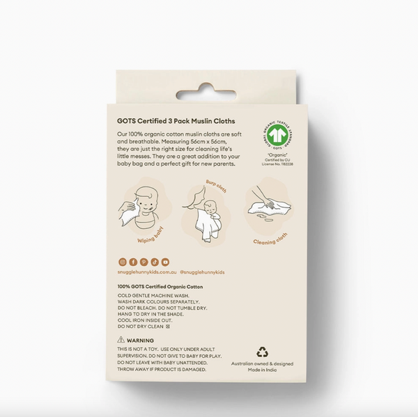 Small Organic Muslin Cloths 3 Pack - Isla/Dusk/Fairytale - Snuggle Hunny