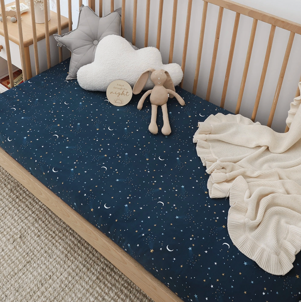 Starry Night Organic Fitted Cot Sheet - Snuggle Hunny