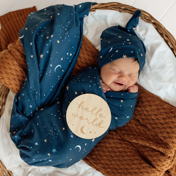 Starry Night Organic Jersey Wrap & Beanie Set - Snuggle Hunny