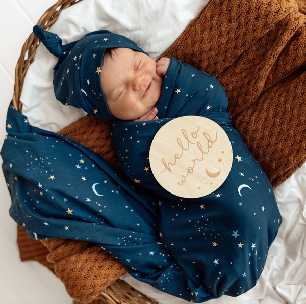 Starry Night Organic Jersey Wrap & Beanie Set - Snuggle Hunny