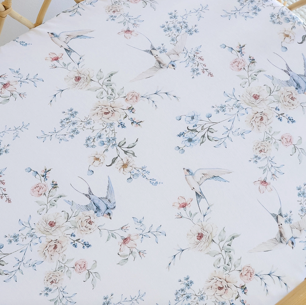 Sweet Swallows Organic Bassinet Sheet / Change Pad Cover - Snuggle Hunny