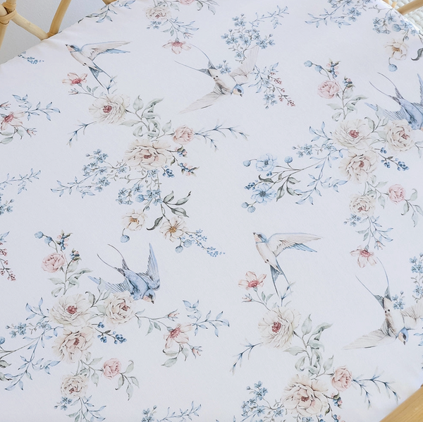 Sweet Swallows Organic Bassinet Sheet / Change Pad Cover - Snuggle Hunny