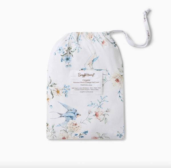 Sweet Swallows Organic Bassinet Sheet / Change Pad Cover - Snuggle Hunny