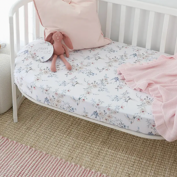 Sweet Swallows Organic Fitted Cot Sheet - Snuggle Hunny