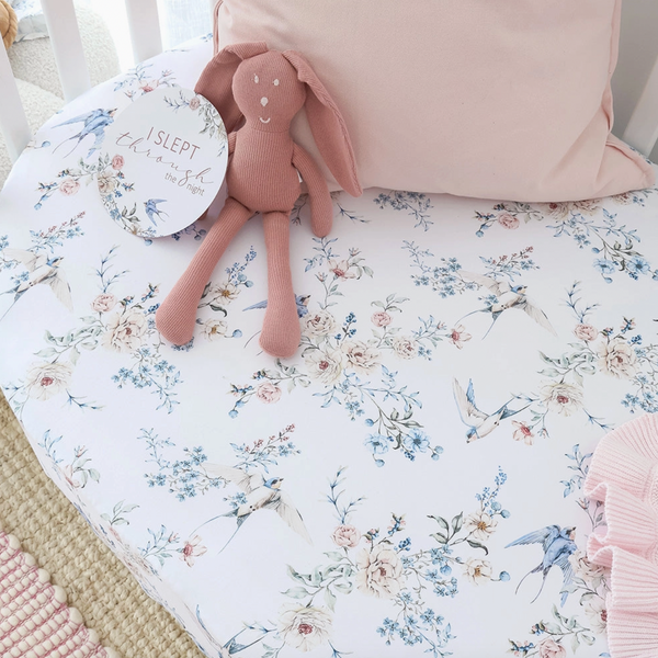 Sweet Swallows Organic Fitted Cot Sheet - Snuggle Hunny